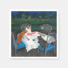 Guardanapo De Papel Gatos Jogando Mahjong no Jardim