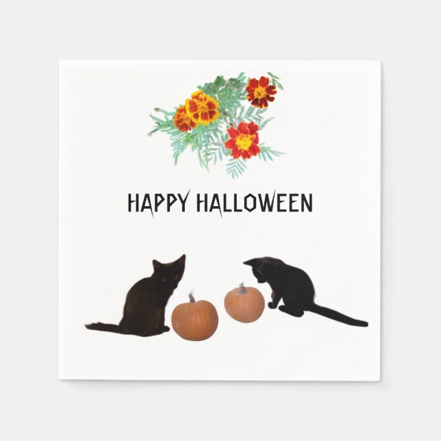 Guardanapo De Papel Gatos Pretos De Abóboras De Halloween (Frente)