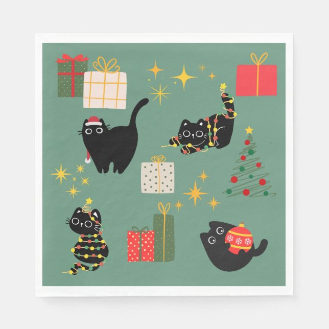 Guardanapo De Papel Gatos Pretos de Natal (Frente)