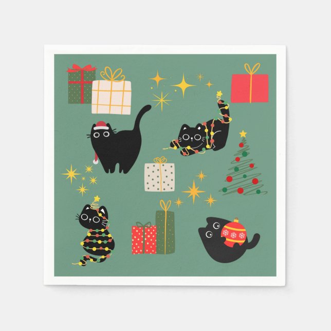 Guardanapo De Papel Gatos Pretos de Natal (Frente)