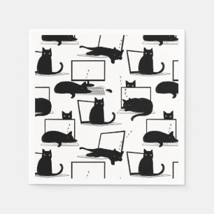 Guardanapo De Papel Gatos Pretos Sentados no Padrão de Laptop
