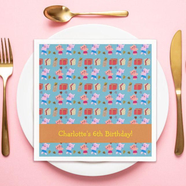 Guardanapo De Papel Gatos Reproduzíveis com Aniversário de criança de  (Criador carregado)