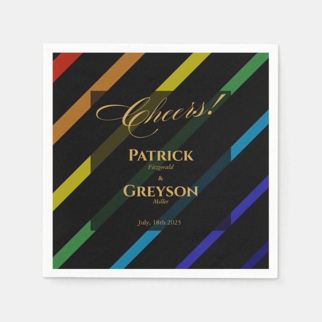 Guardanapo De Papel Gay Men Wedding Elegant Rainbow Cocktail (Frente)