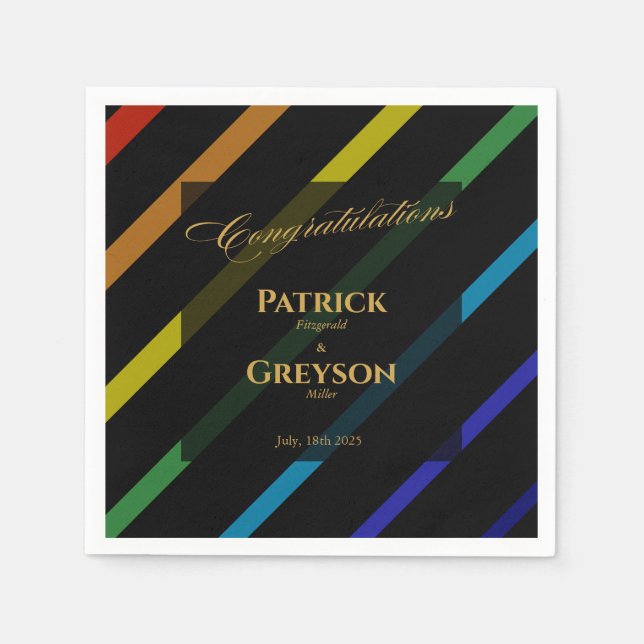 Guardanapo De Papel Gay Men Wedding Elegant Rainbow Cocktail (Frente)