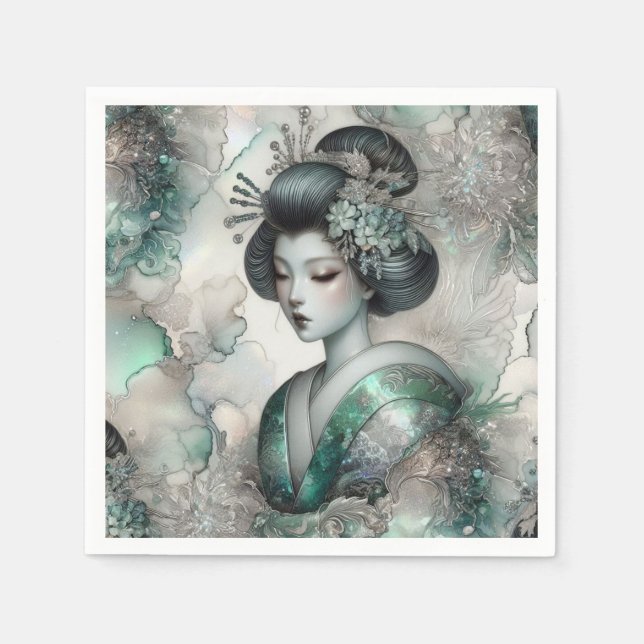 Guardanapo De Papel Géisha em Série de Design Verde #2 (Frente)