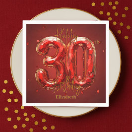 Guardanapo De Papel Gema Brilhante Rubi e Dourado Aniversário de 30 an