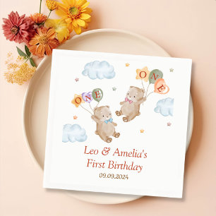 Guardanapo De Papel Gêmeas Bear Boy - primeiro aniversario conjunto