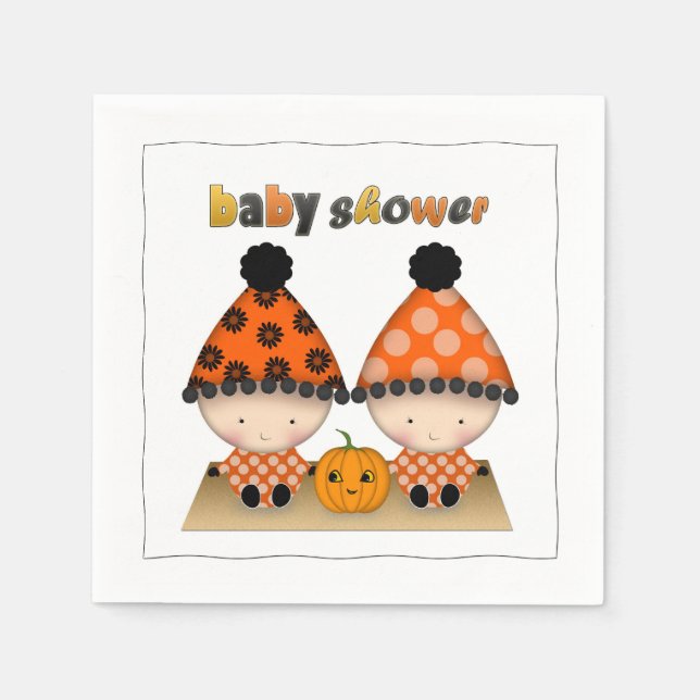 Guardanapo De Papel Gêmeos Outono Halloween Chá de Bebê (Frente)
