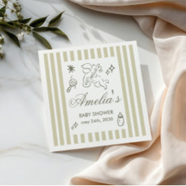 Guardanapo De Papel Gender Neutral doodle cupid Baby Shower Green