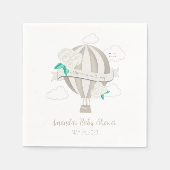Guardanapo De Papel Gender Neutral Hot Air Balloon Baby Shower Napkins (Frente)