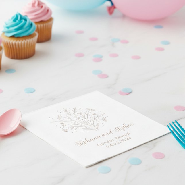 Guardanapo De Papel Gender Reveal - Boho Floral (Gender reveal party napkin)