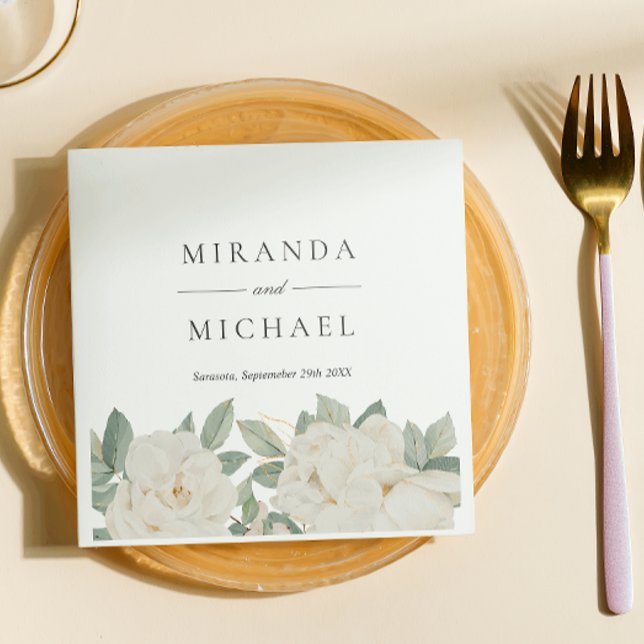 Guardanapo De Papel GÊNEROS BRANCOS CHIC FLORES Monograma Botânico (Criador carregado)