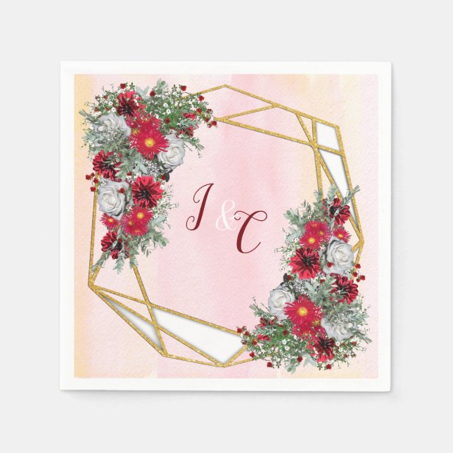 Guardanapo De Papel Geométrico - Buquês Dourados da Borgonha Glitter (Frente)