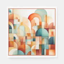 Guardanapo De Papel Geométrico Moderno Turquesa Pêssego Verde-água