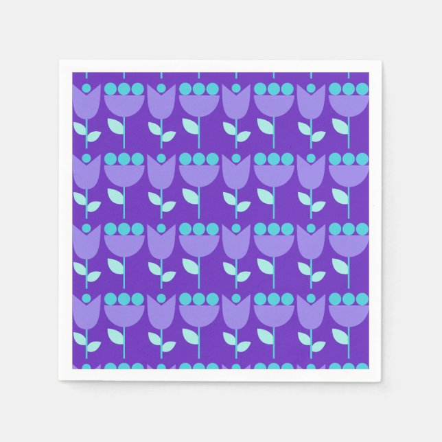Guardanapo De Papel Geométrico Retro Flower Bauhaus Purple Birday (Frente)