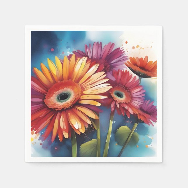 Guardanapo De Papel Gerbera Daisies Flowers Colorida (Frente)