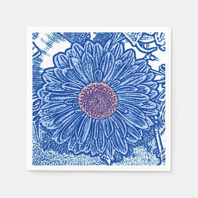 Guardanapo De Papel Gerbera Daisy Block Impressão - azul-cobalto (Frente)