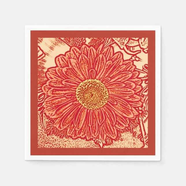 Guardanapo De Papel Gerbera Daisy Block Impressão, Mandarin Orange (Frente)