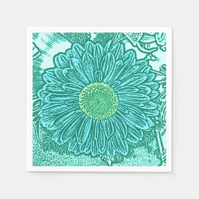 Guardanapo De Papel Gerbera Daisy Block Impressão - tons de aqua (Frente)