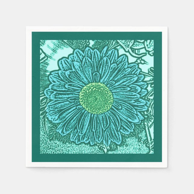 Guardanapo De Papel Gerbera Daisy Block Impressão, Turquesa e Aqua (Frente)