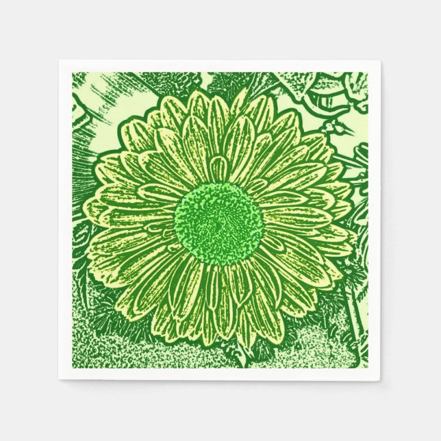 Guardanapo De Papel Gerbera Daisy Block Impressão - verde limão (Frente)