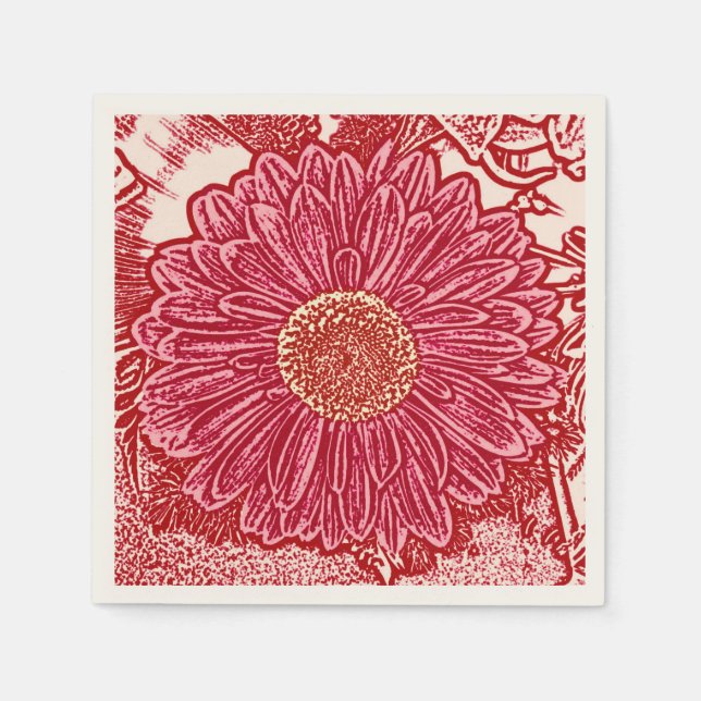 Guardanapo De Papel Gerbera Daisy Block Print - vermelho e rosa (Frente)