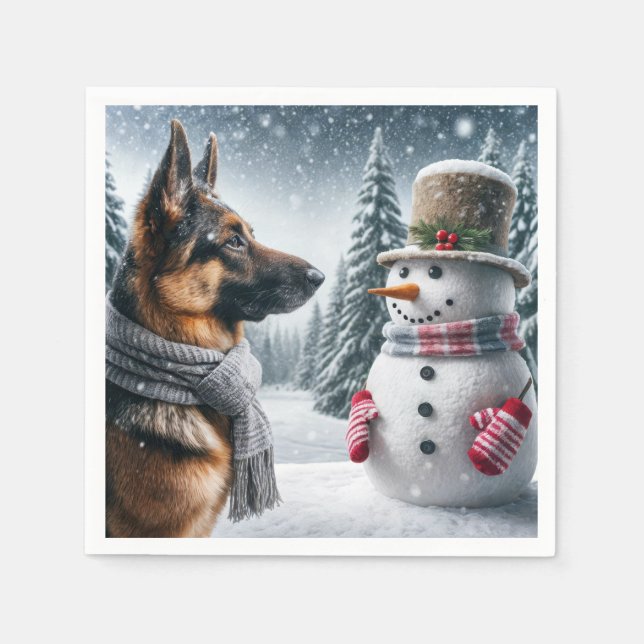 Guardanapo De Papel German shepherd Com Neve Falido (Frente)