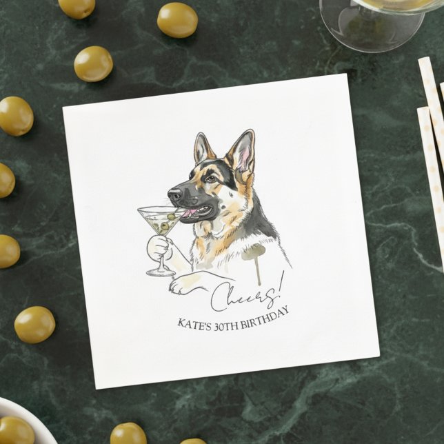 Guardanapo De Papel German shepherd De Mão Desenhado Sujo Martini Cock (Celebrate with this custom hand drawn german shepherd martini cocktail napkin!)