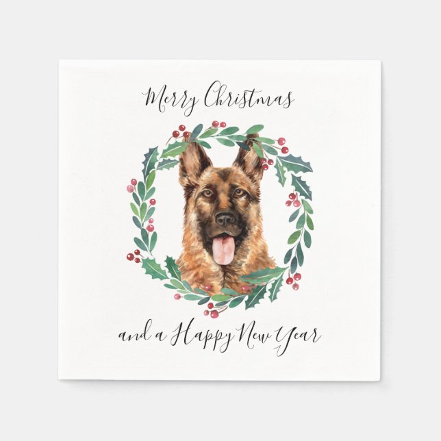 Guardanapo De Papel German shepherd Elegante Cachorro Feliz Natal (Frente)