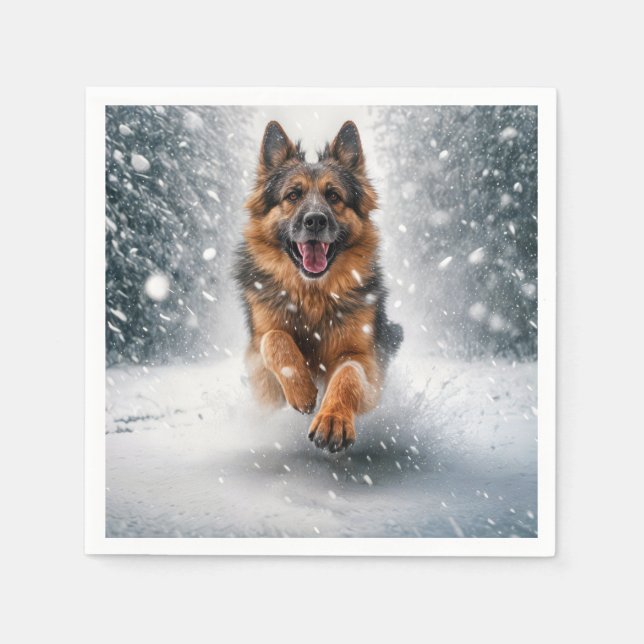 Guardanapo De Papel German shepherd Em Neve (Frente)