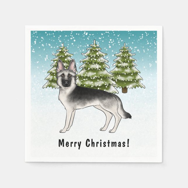 Guardanapo De Papel German shepherd Prateado No Inverno Com Texto (Frente)