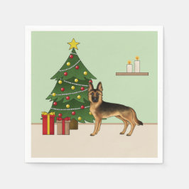Guardanapo De Papel German shepherd Preto E Tan E Árvore De Natal