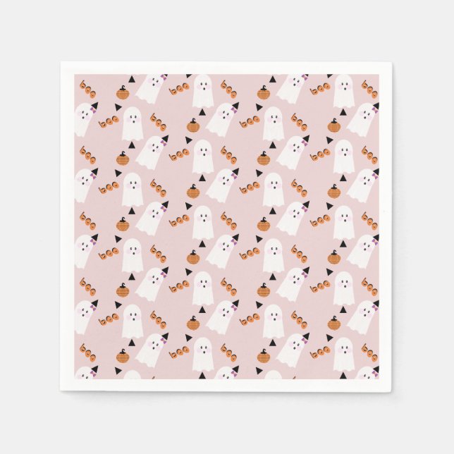 Guardanapo De Papel Ghost Ghoul Orange Confetti Rosa (Frente)