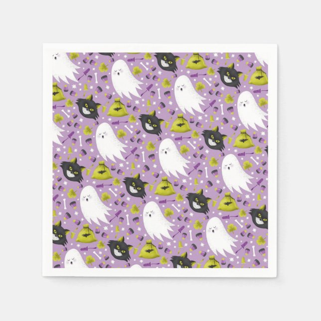 Guardanapo De Papel Ghost Halloween e Gatos Pretos (Frente)