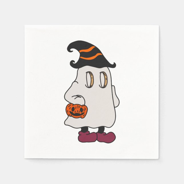 Guardanapo De Papel Ghost holding pumpkin and wearing witch hat (Frente)