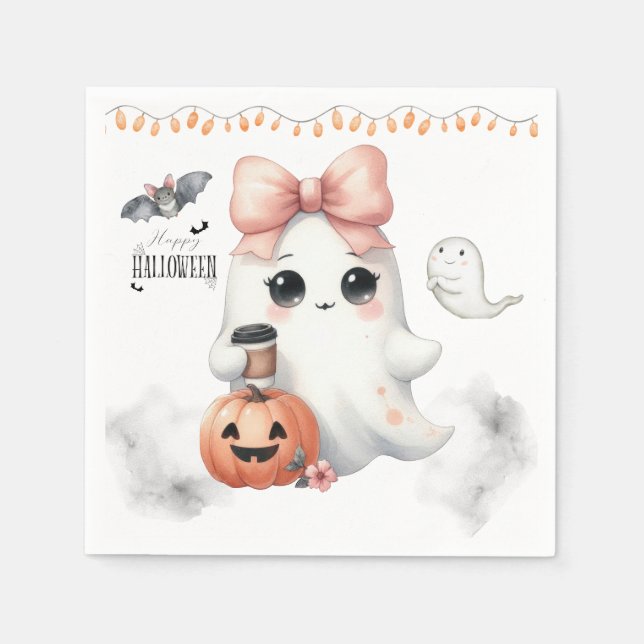 Guardanapo De Papel Ghost Pumpkin Bat Halloween (Frente)