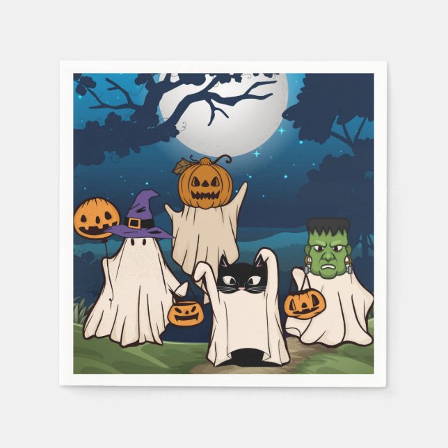 Guardanapo De Papel Ghost Trick-or-Treaters Cocktail Napkins (Frente)