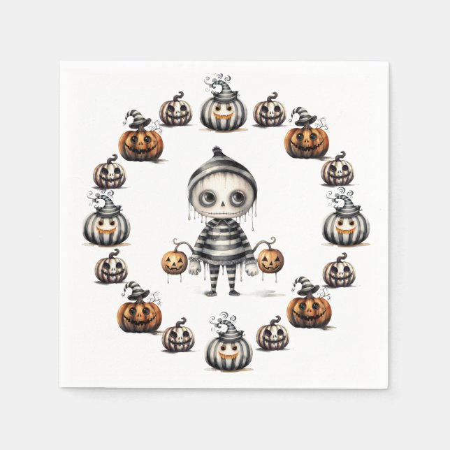 Guardanapo De Papel Ghoul e Pumpkins bonitinhos (Frente)