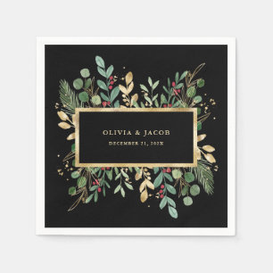 Guardanapo De Papel Gilded Greenery Black Casamento de Natal