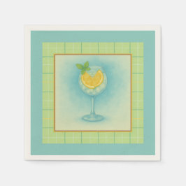 Guardanapo De Papel Gin & Tonic Cocktail Napkin  Lemon Mint Watercolor