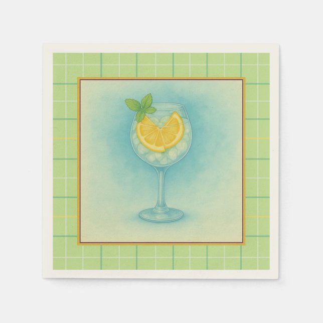 Guardanapo De Papel Gin & Tonic Cocktail Napkin - Xadrez de Casa (Frente)