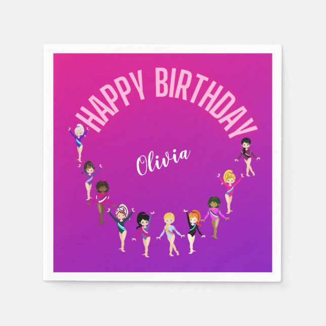 Guardanapo De Papel Ginástica Amigos "Feliz Aniversário" Púrpura Rosa (Frente)