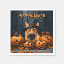 Ginger Cat com Pumpkins Halloween