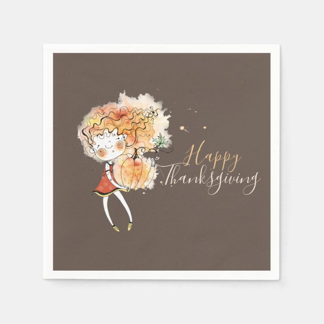 Guardanapo De Papel Ginger Girl com Pumpkin no Dia de Ação de Graças (Frente)