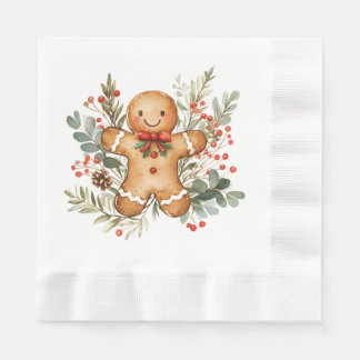 Guardanapo De Papel Gingerbread Man Greenery Foliage Christmas Napkin