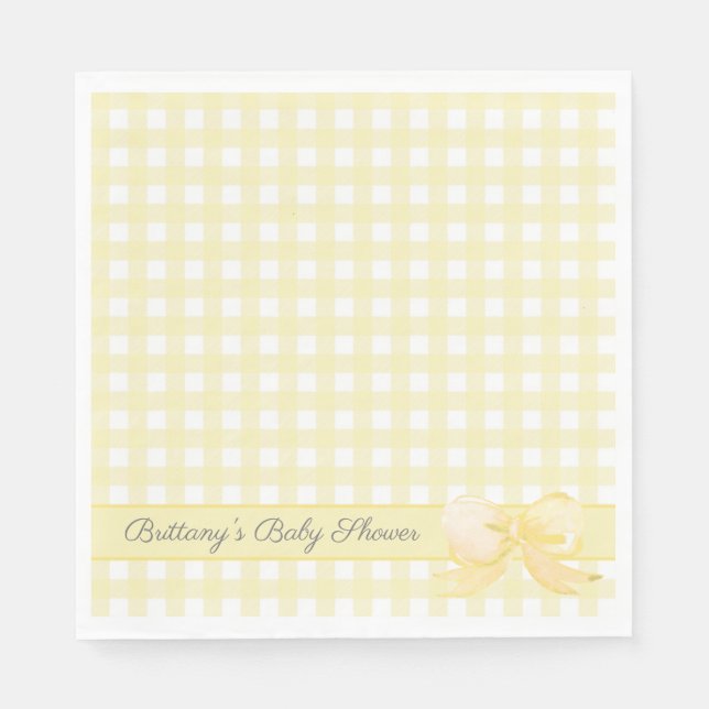 Guardanapo De Papel Gingham Amarelo com Arco Chá de fraldas Napkins (Frente)
