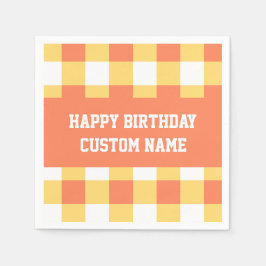 Guardanapo De Papel Gingham amarelo de aniversário feliz