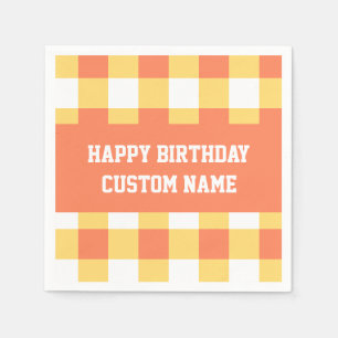 Guardanapo De Papel Gingham amarelo de aniversário feliz