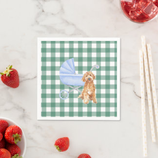 Guardanapo De Papel Gingham Check Puppy Golden doodl Baby Shower Napki