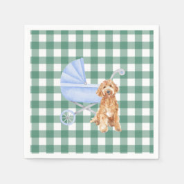 Guardanapo De Papel Gingham Check Puppy Golden doodl Baby Shower Napki